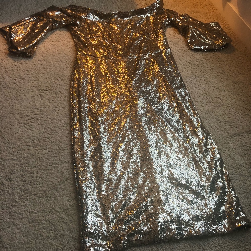 Gold Sequin Off the Shoulder Dress